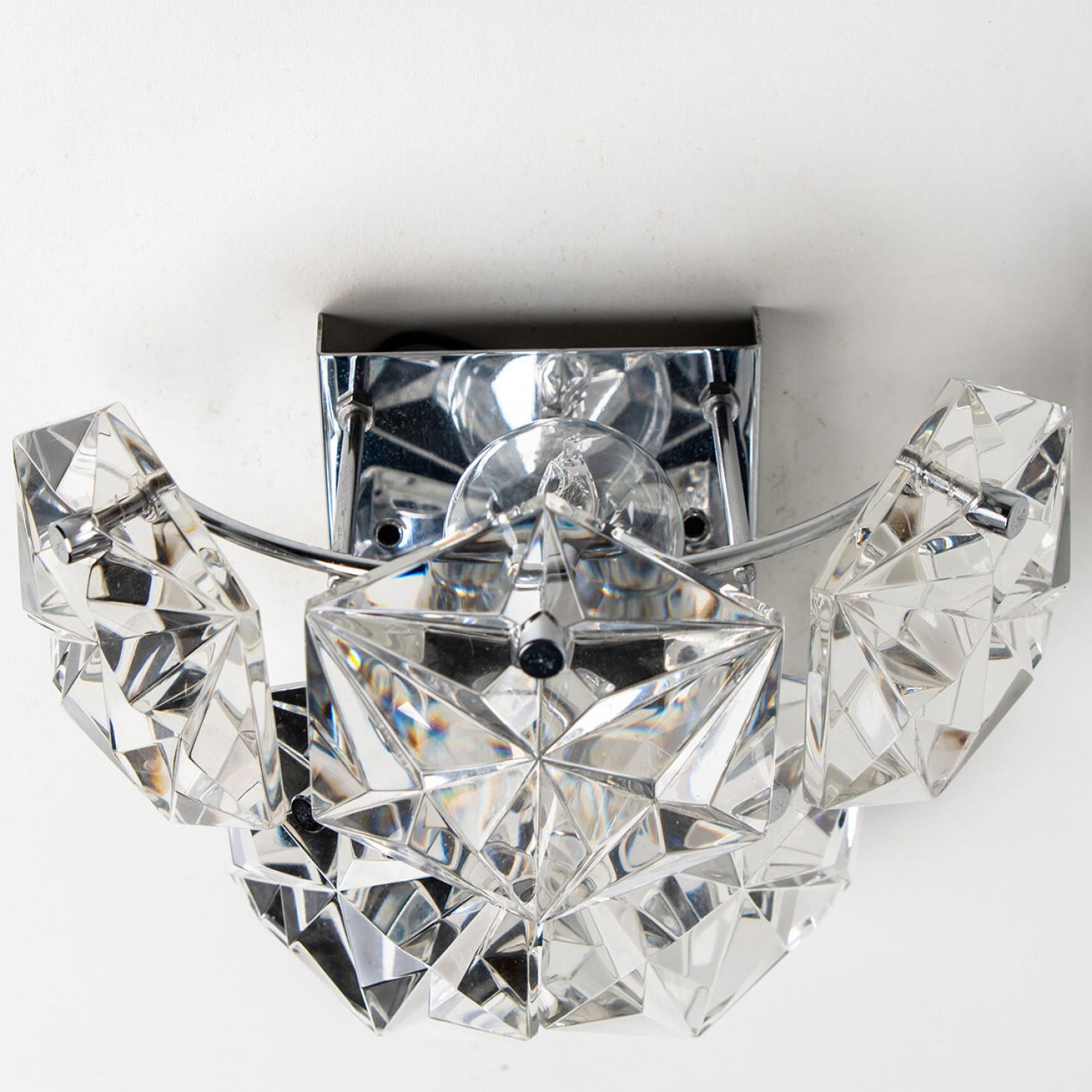 1 of the 2 Faceted Crystal and Silver Chrome Sconces by Kinkeldey, Germany, 1970 For Sale 1