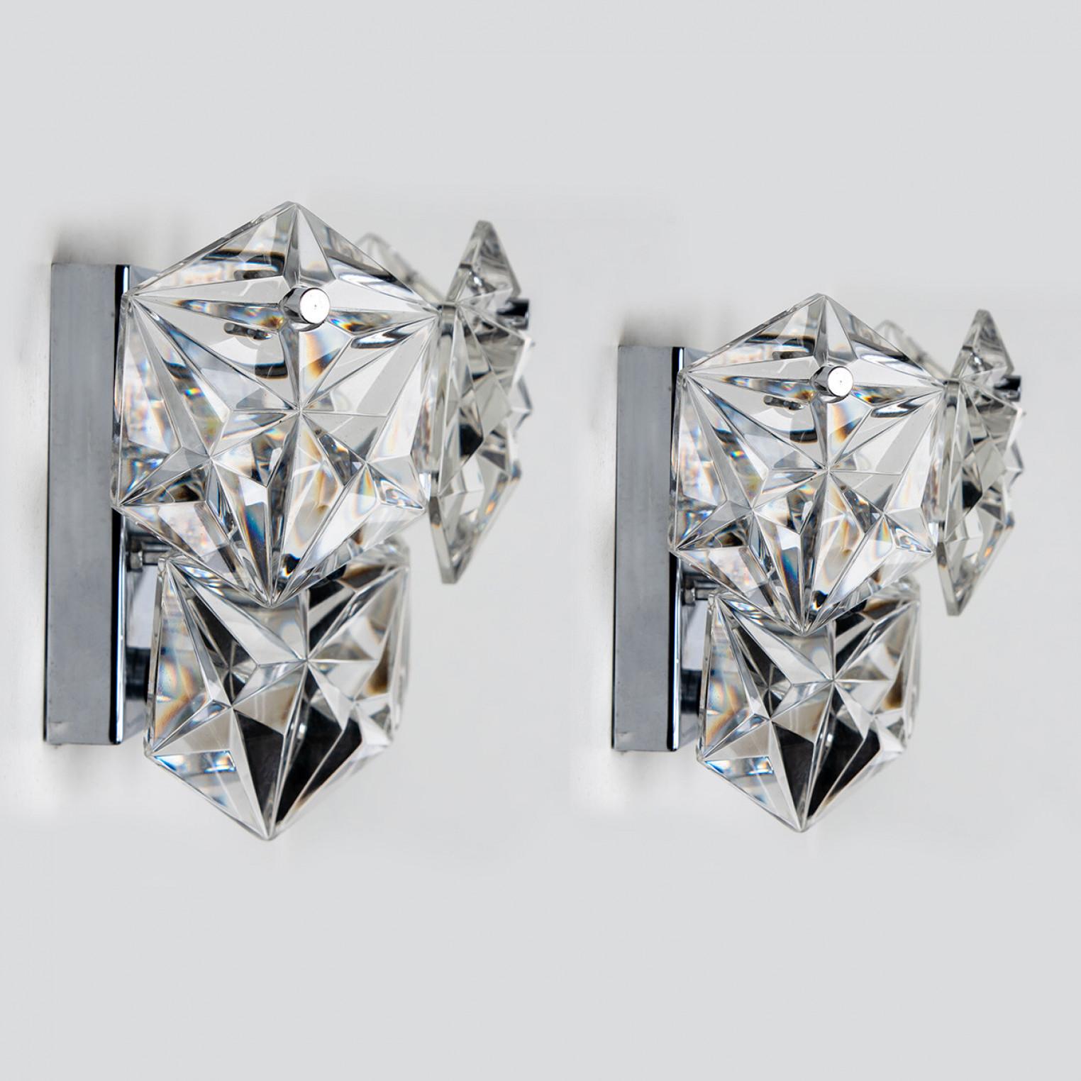 1 of the 2 Faceted Crystal and Silver Chrome Sconces by Kinkeldey, Germany, 1970 For Sale 2
