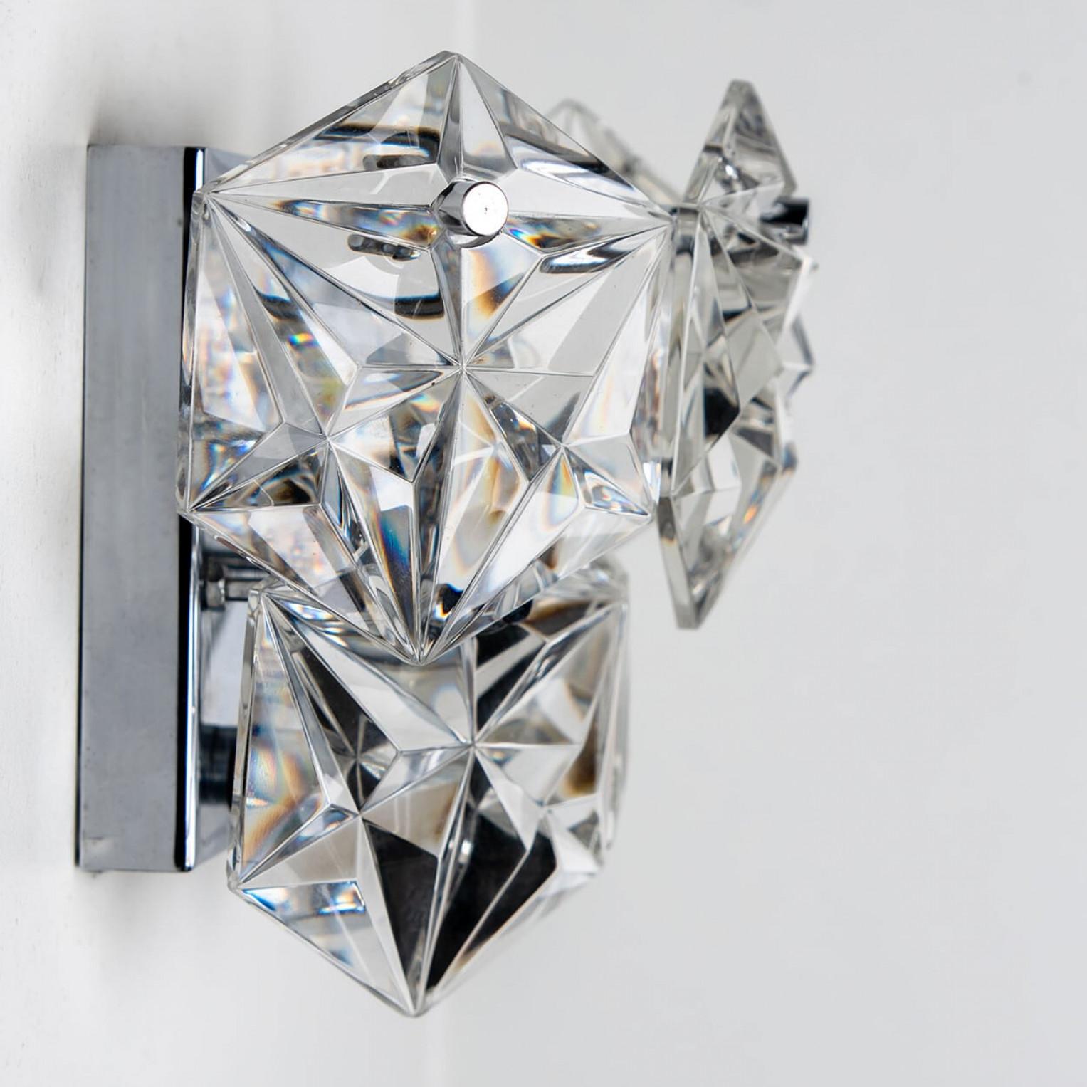 XX secolo 1 of the 2 Faceted Crystal and Silver Chrome Sconces by Kinkeldey, Germany, 1970 in vendita
