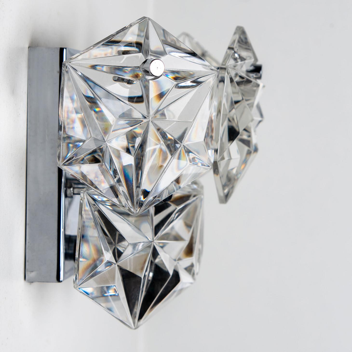 1 of the 2 Faceted Crystal and Silver Chrome Sconces by Kinkeldey, Germany, 1970 For Sale 3