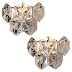1 of the 2 Faceted Crystal and Silver Chrome Sconces by Kinkeldey, Germany, 1970