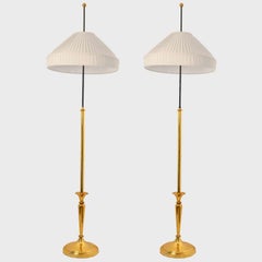 1 of the 2 Floor Lamps With Brass and Black Base, Germany 1960