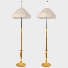 1 of the 2 Floor Lamps With Brass and Black Base, Germany 1960