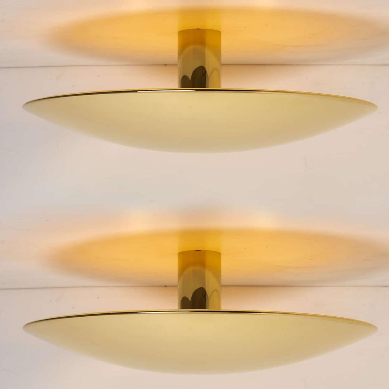 German 1 of the 2 Florian Schulz Brass Flush Mount Ceiling / Wall Lights For Sale