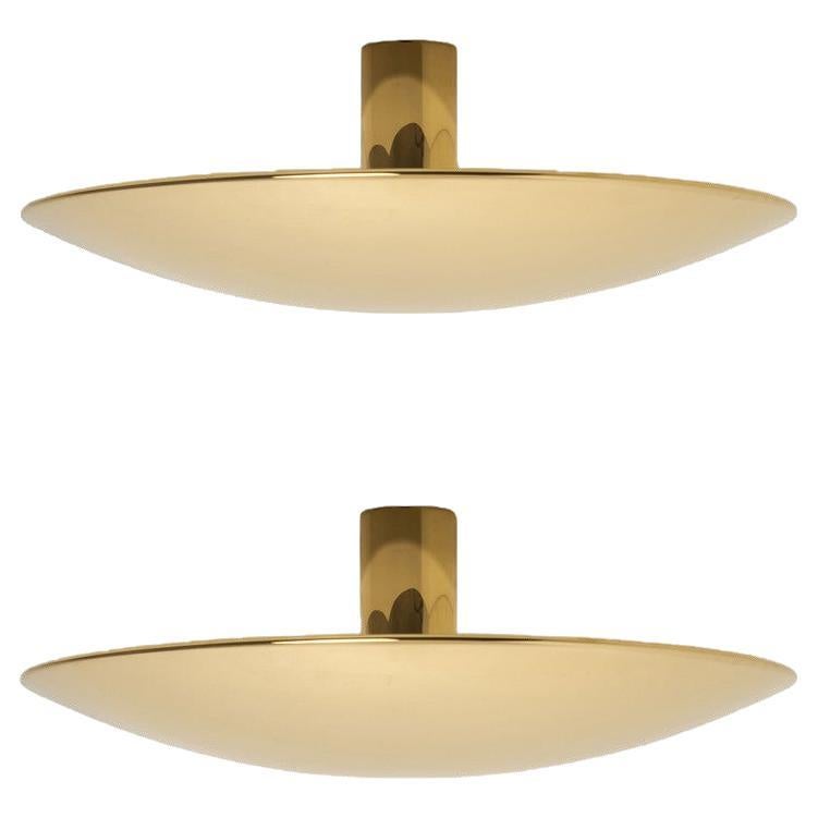 1 of the 2 Florian Schulz Brass Flush Mount Ceiling / Wall Lights For Sale