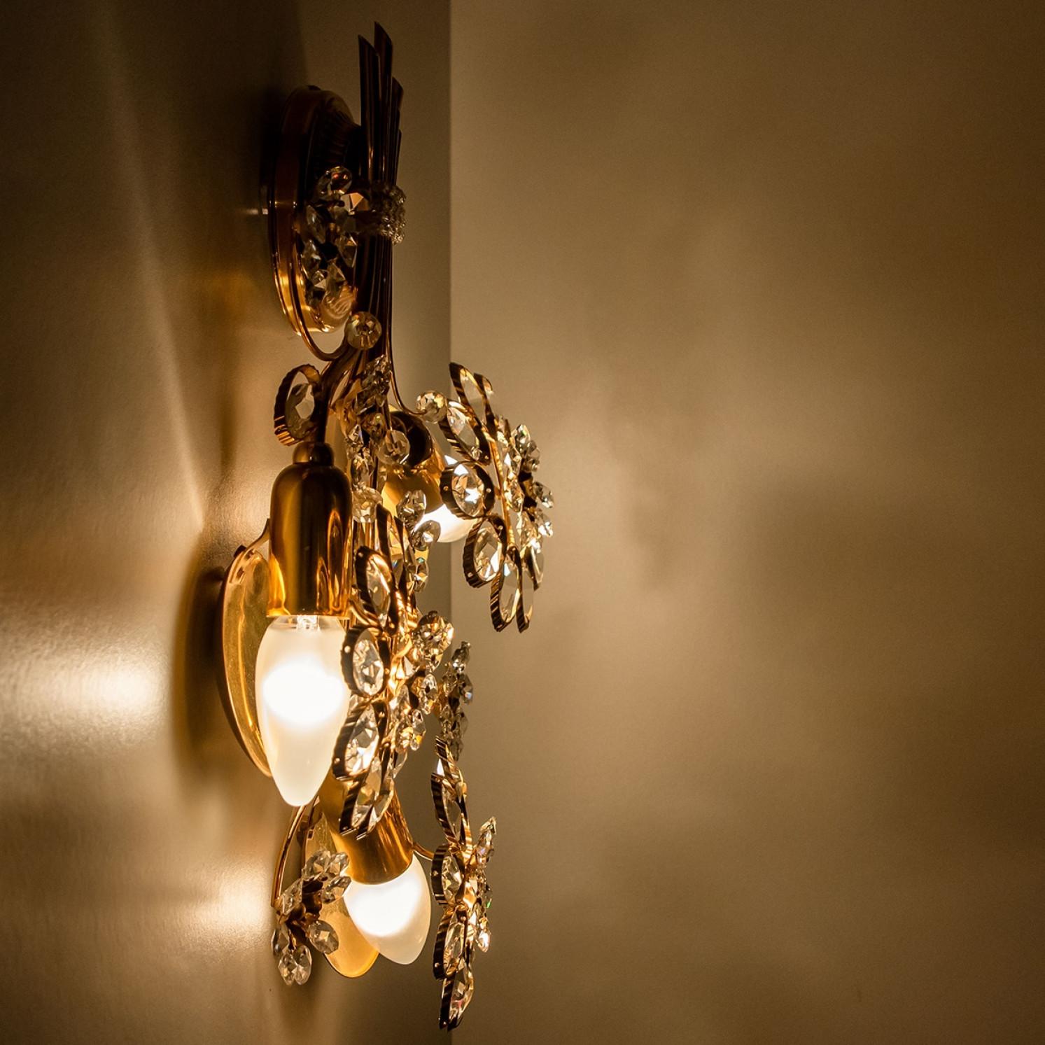 1 de los 2 Apliques Flor de Cristal y Latón de Palwa, años 60, Alemania en venta 11