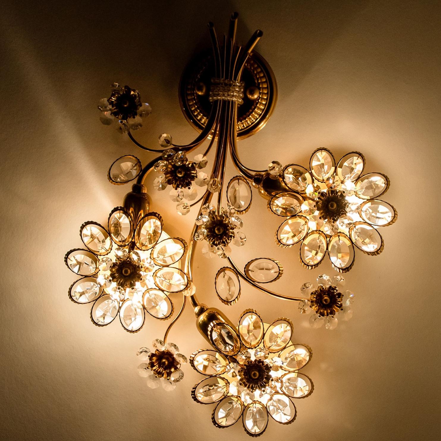 1 de los 2 Apliques Flor de Cristal y Latón de Palwa, años 60, Alemania en venta 12