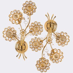 1 of the 2 Flower Crystal and Brass Wall Sconces by Palwa, 1960s, Germany