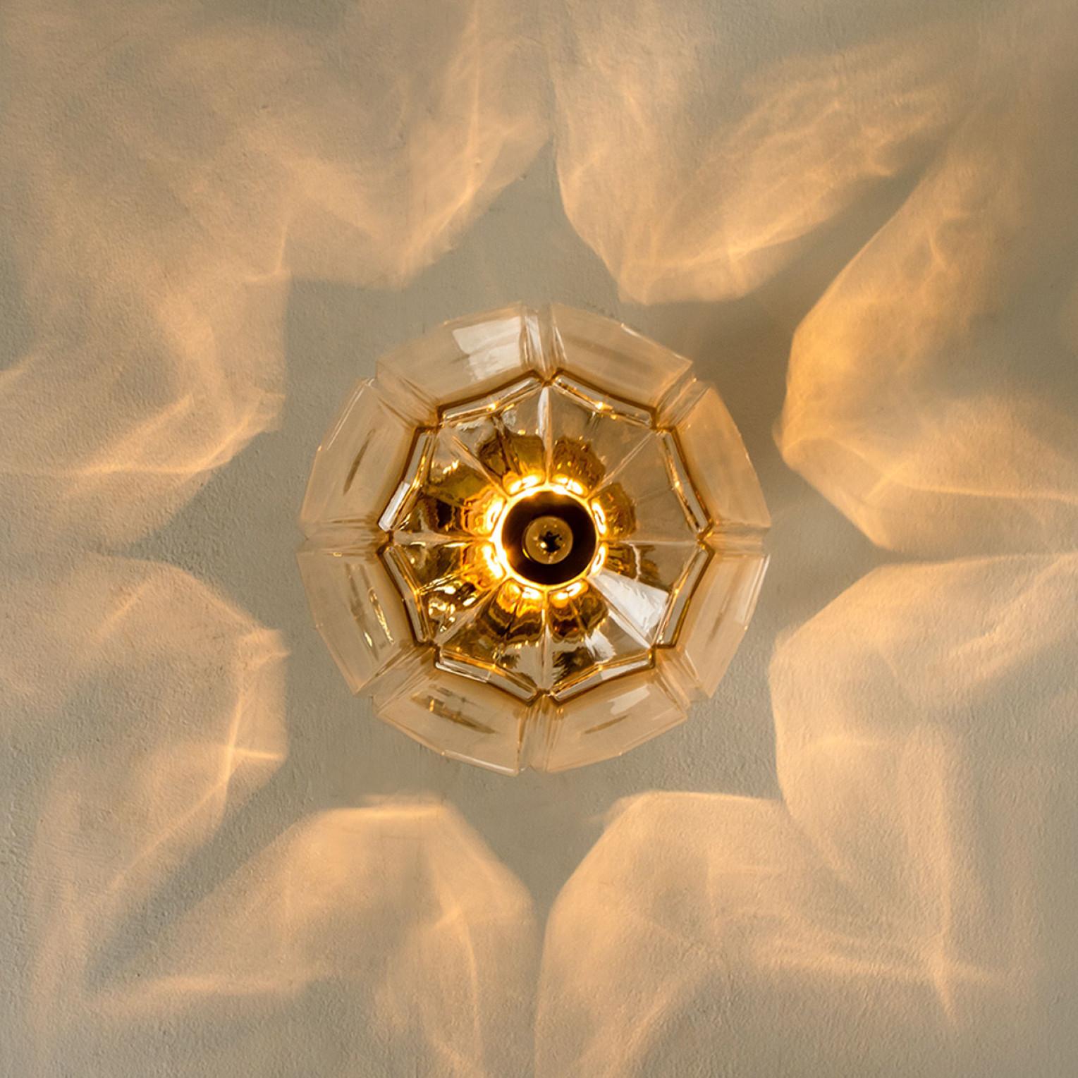 1 dei 2 supporti da incasso in vetro trasparente e ottone a forma di fiore di Limburg, 1970 in vendita 2