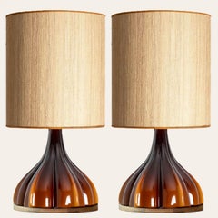 1 of the 2 Flower shaped Glass Table Lamps with Custom Shade Peill Putzler, 1970