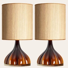 1 of the 2 Flower shaped Glass Table Lamps with Custom Shade Peill Putzler, 1970