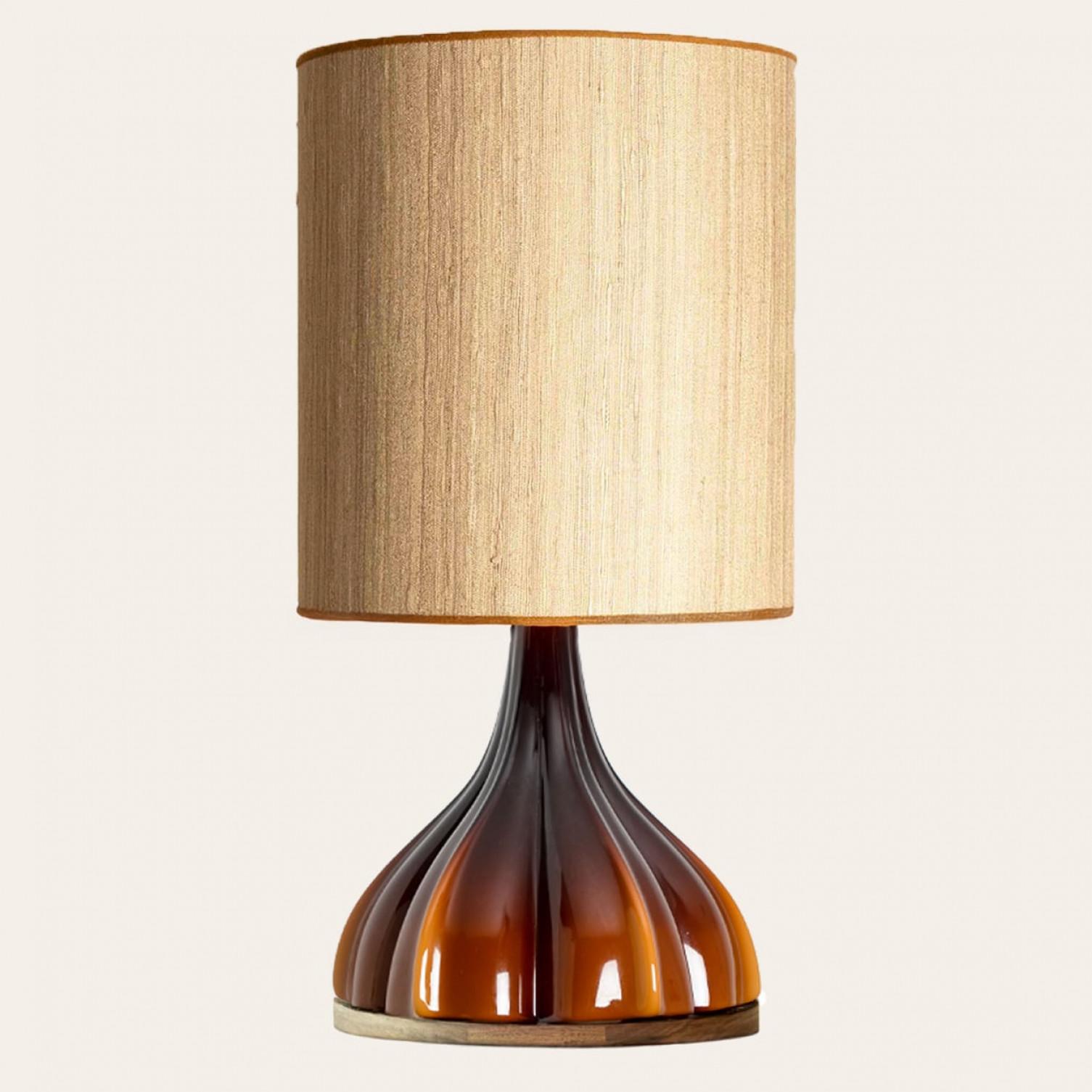 Space Age 1 of the 2 Flower shaped Glass Table Lamps with Custom Shade Peill Putzler, 1970 For Sale