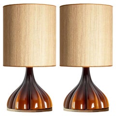 1 of the 2 Flower shaped Glass Table Lamps with Custom Shade Peill Putzler, 1970