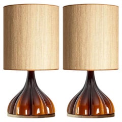 1 of the 2 Flower shaped Glass Table Lamps with Custom Shade Peill Putzler, 1970