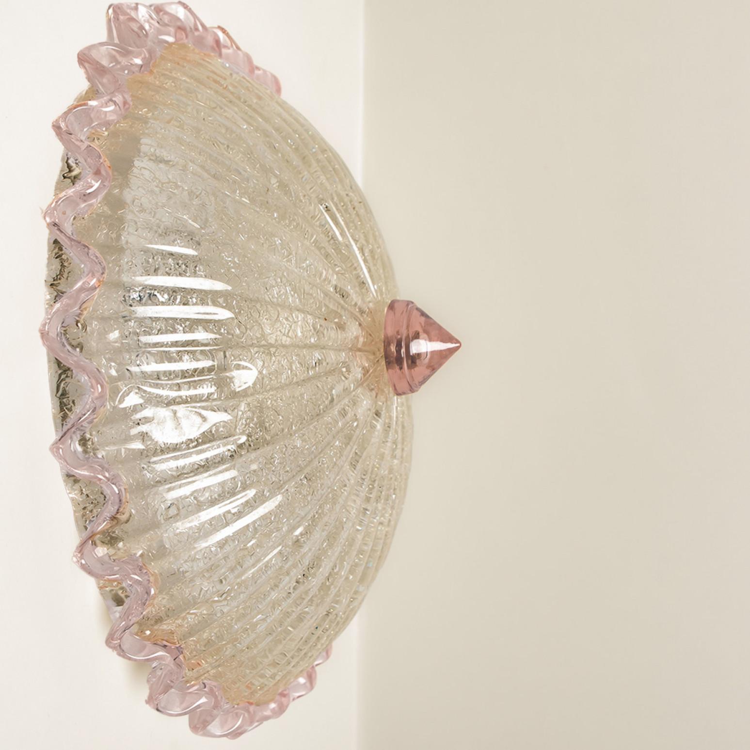 1 of the 2 Flush Mount with Pink and and Clear Murano Glass by Barovier & Toso In Good Condition In Rijssen, NL
