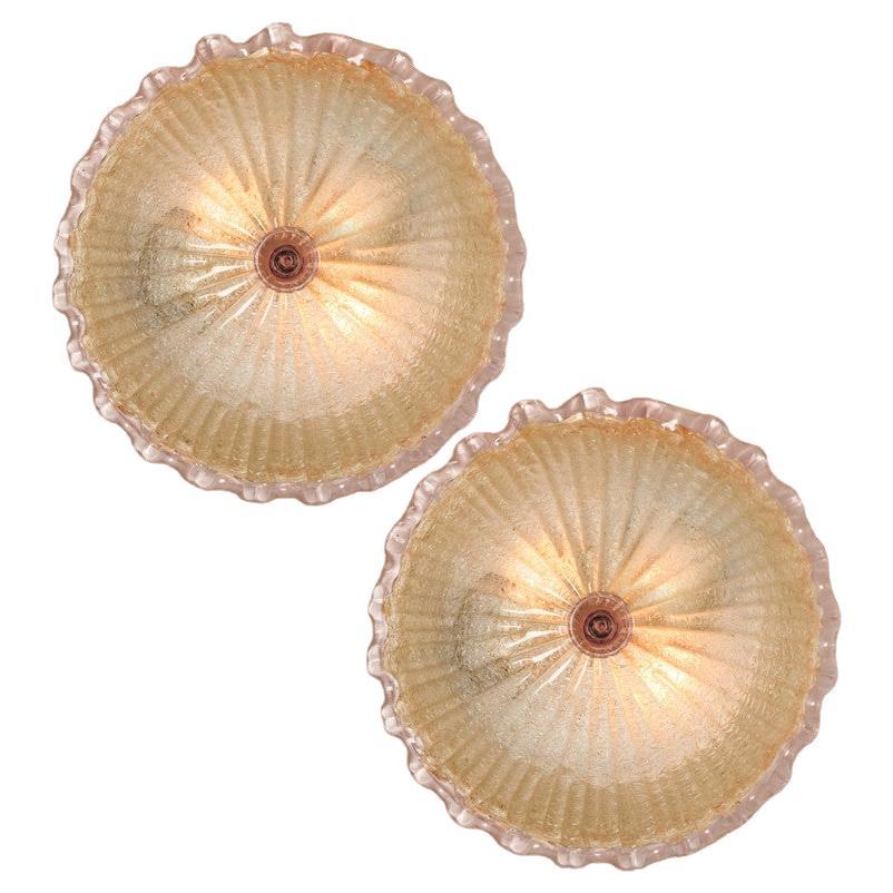 1 des 2 montures encastrées en verre de Murano rose et transparent de Barovier & Toso