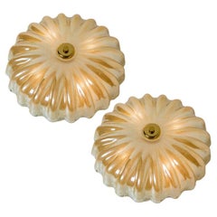 1 of the 2 Flush Mounts with Amber Murano Glass in style of Barovier & Toso