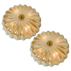Vintage 1 of the 2 Flush Mounts with Amber Murano Glass in style of Barovier & Toso