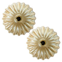 1 of the 2 Flush Mounts with Amber Murano Glass in style of Barovier & Toso