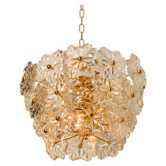 1 of the 2 Glass and Brass Floral Three Tiers Light Fixtures, 1970s