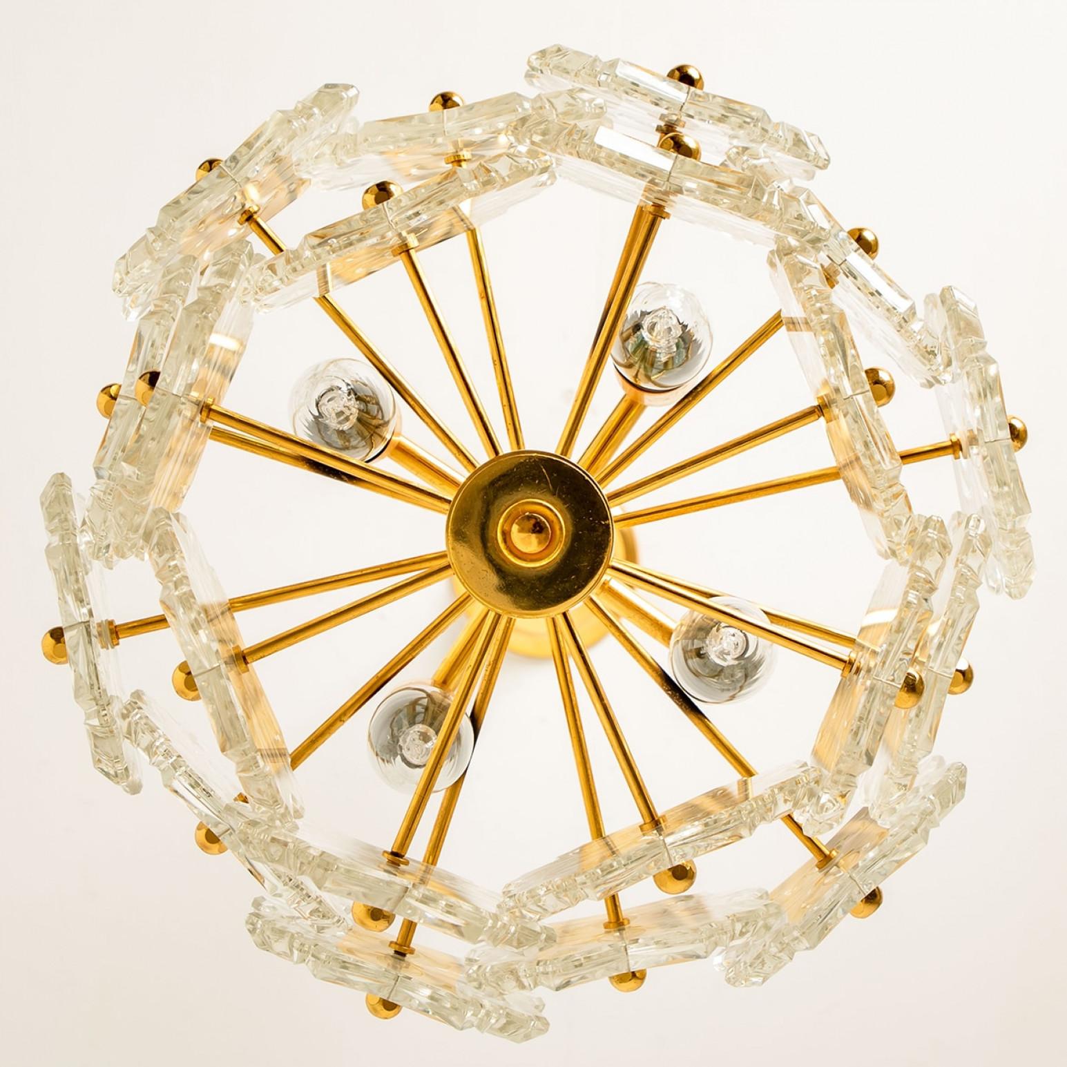 1 of the 2 Glass and Brass Floral Two Tiers Light Fixtures, 1960s For Sale 4