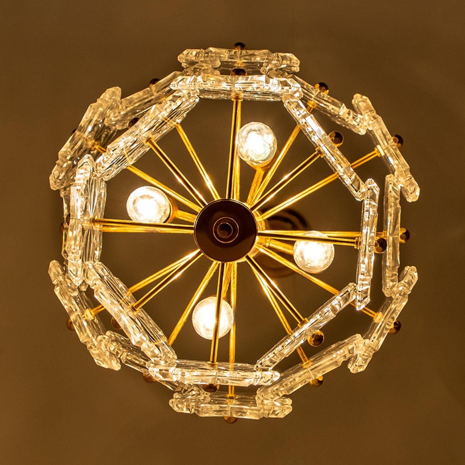 1 of the 2 Glass and Brass Floral Two Tiers Light Fixtures, 1960s For Sale 6