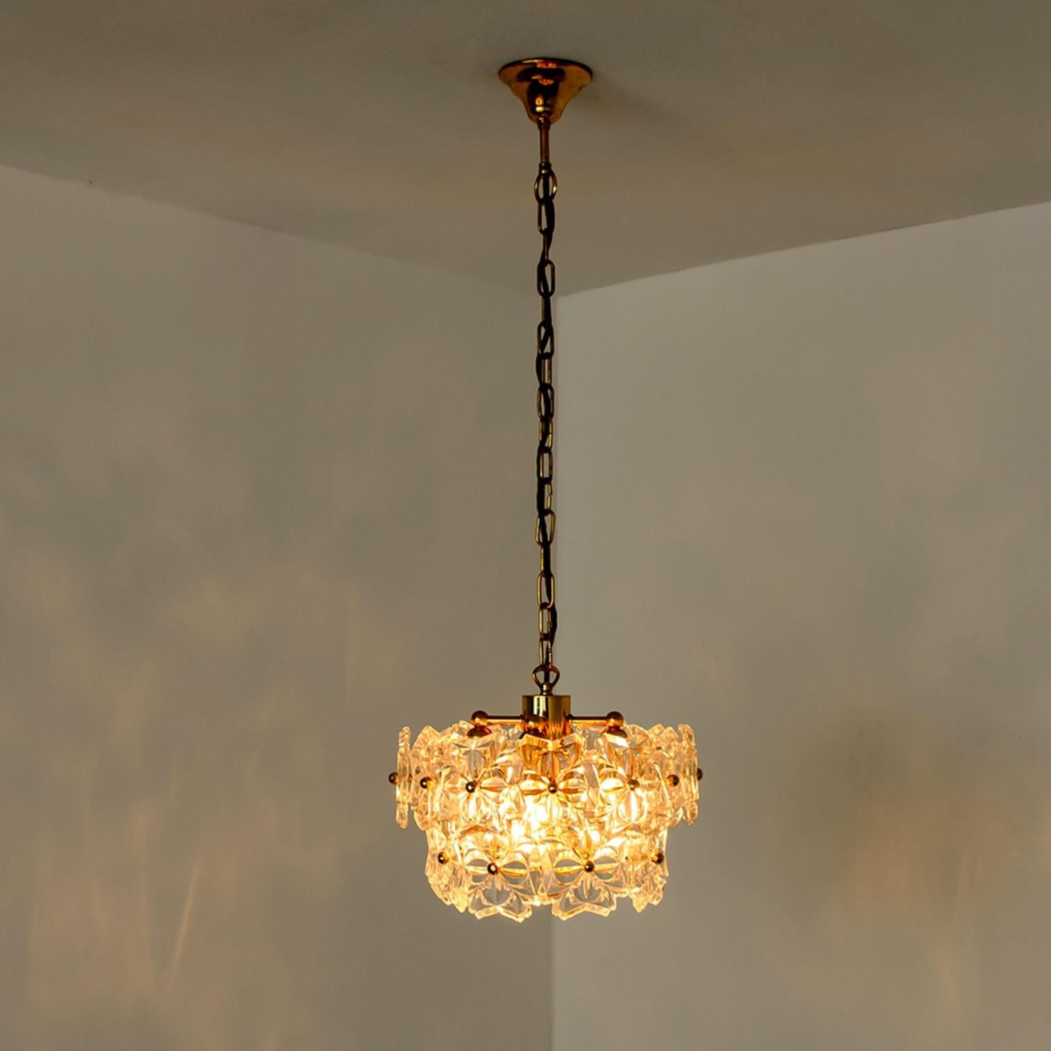 1 of the 2 Glass and Brass Floral Two Tiers Light Fixtures, 1960s For Sale 8