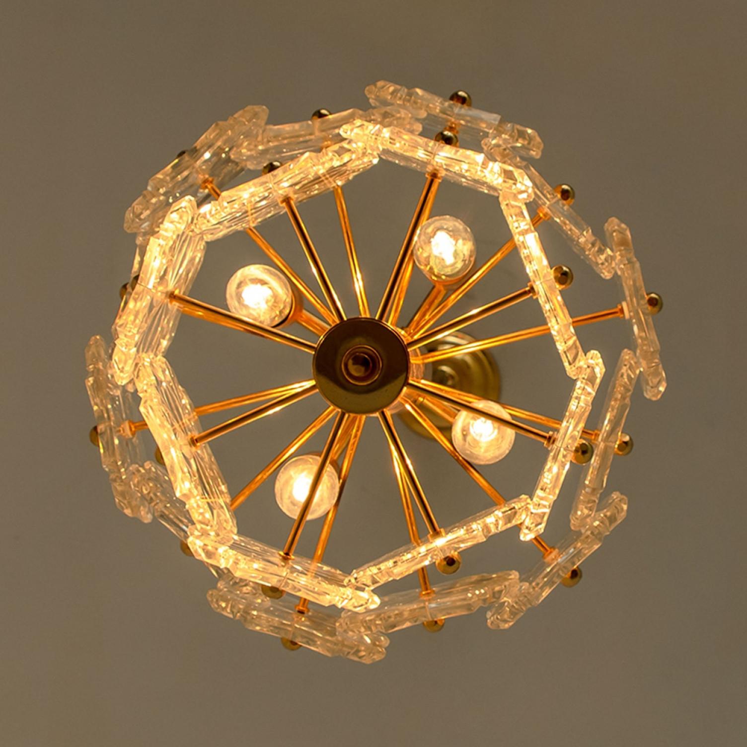 1 of the 2 Glass and Brass Floral Two Tiers Light Fixtures, 1960s For Sale 10