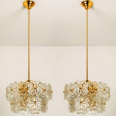 1 of the 2 Glass and Brass Floral Two Tiers Light Fixtures, 1960s