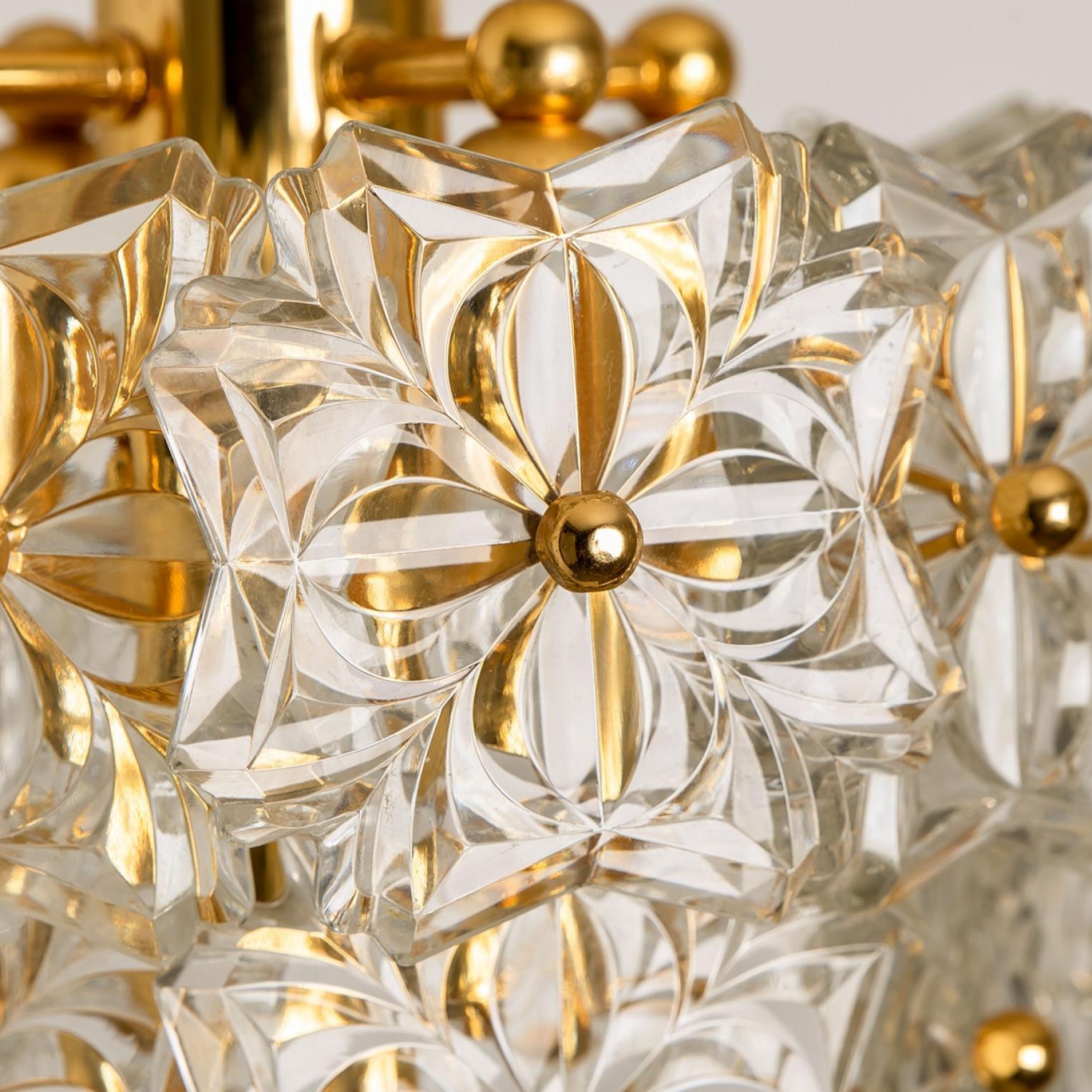 Other 1 of the 2 Glass and Brass Floral Two Tiers Light Fixtures, 1960s For Sale