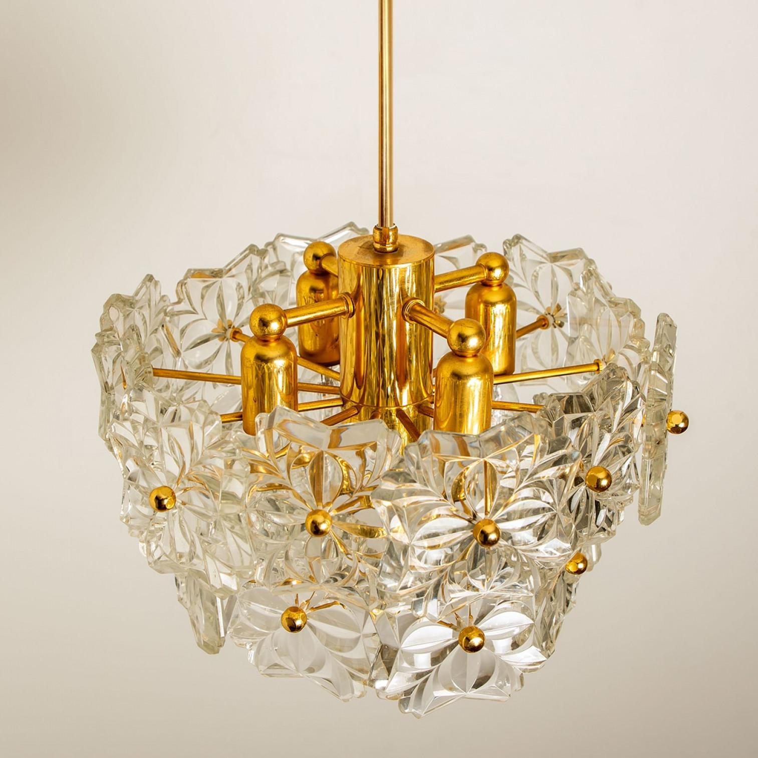1 of the 2 Glass and Brass Floral Two Tiers Light Fixtures, 1960s For Sale 2