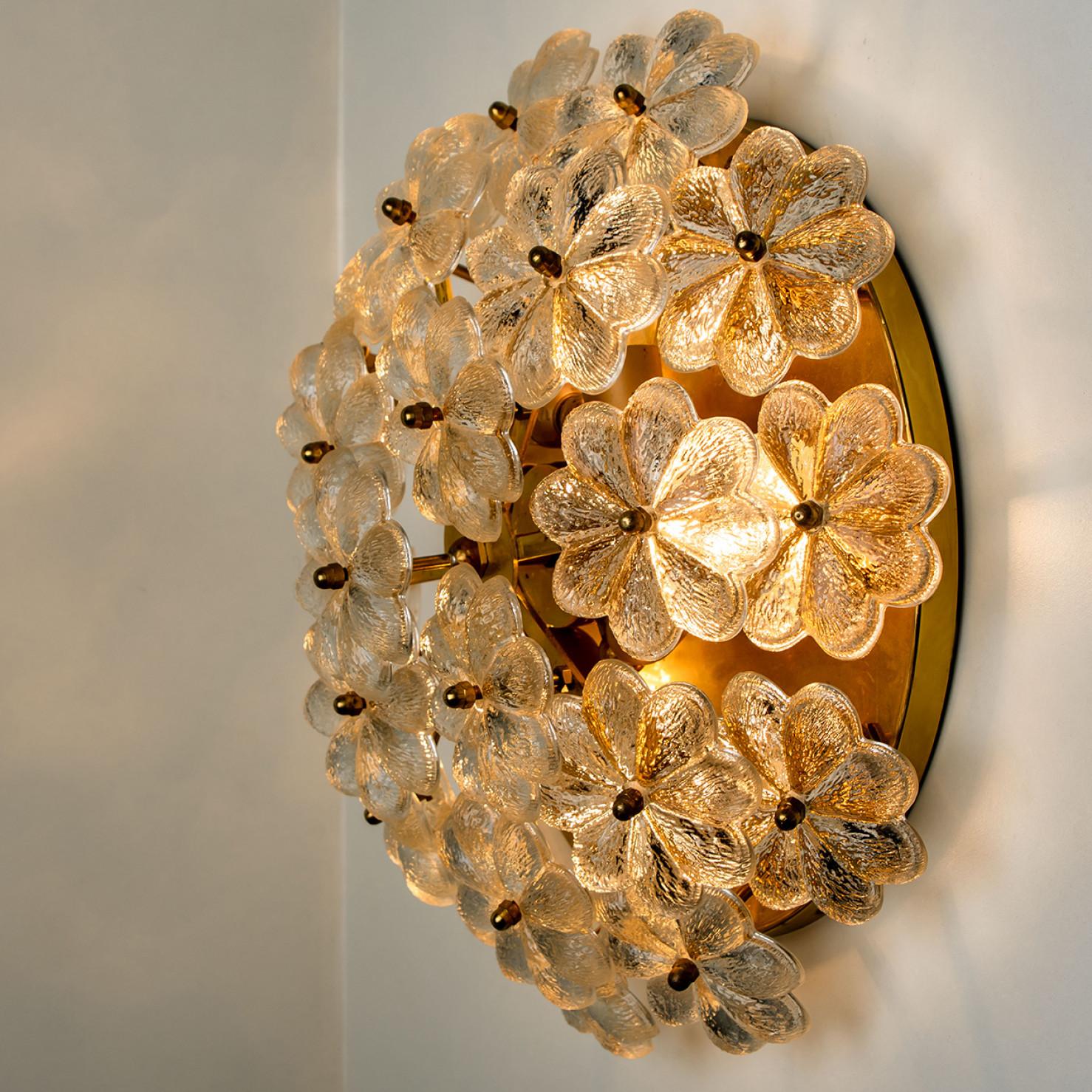 Late 20th Century 1 of the 2 Glass and Brass Floral Wall Light by Ernst Palme, 1970s For Sale