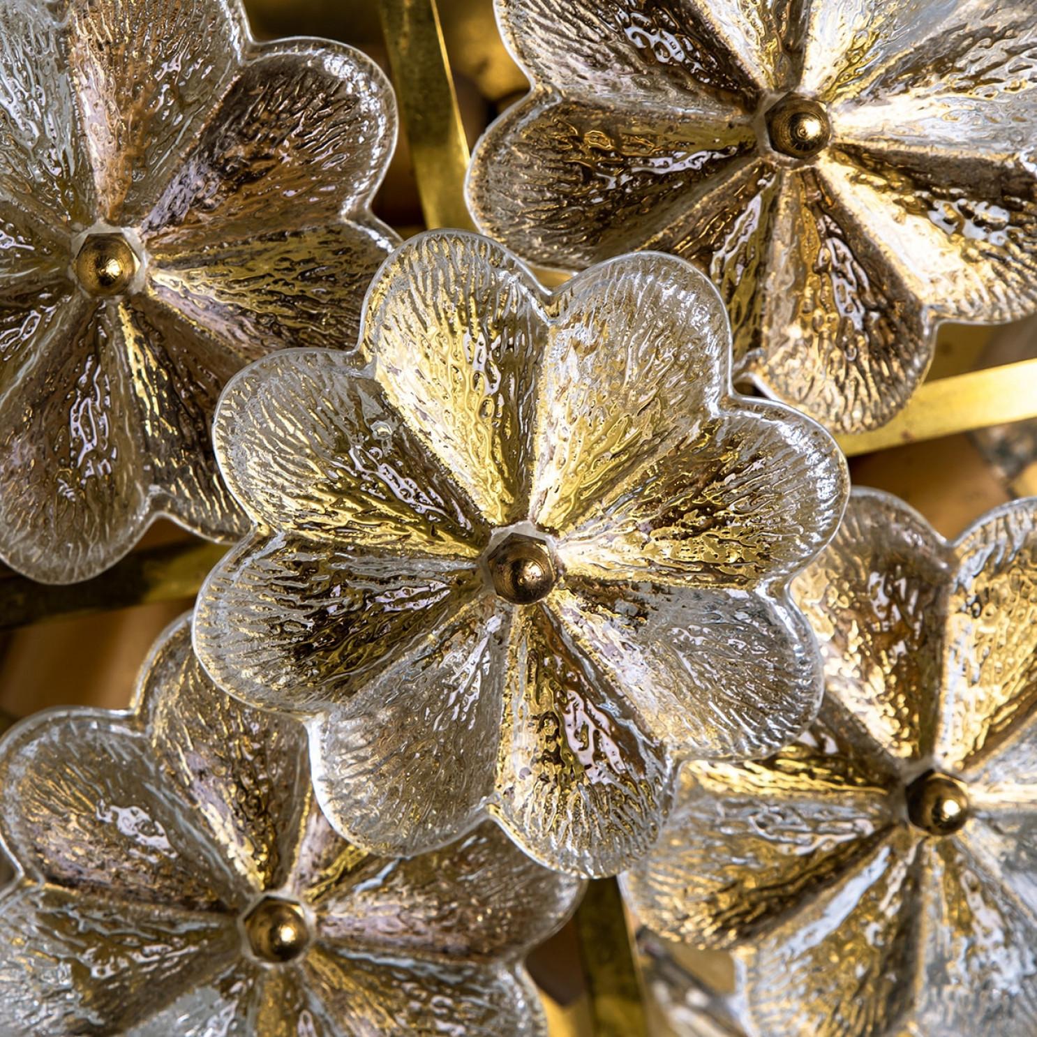 Late 20th Century 1 of the 2 Glass and Brass Floral Wall Light by Ernst Palme, 1970s For Sale