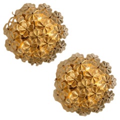 1 of the 2 Glass and Brass Floral Wall Light by Ernst Palme, 1970s