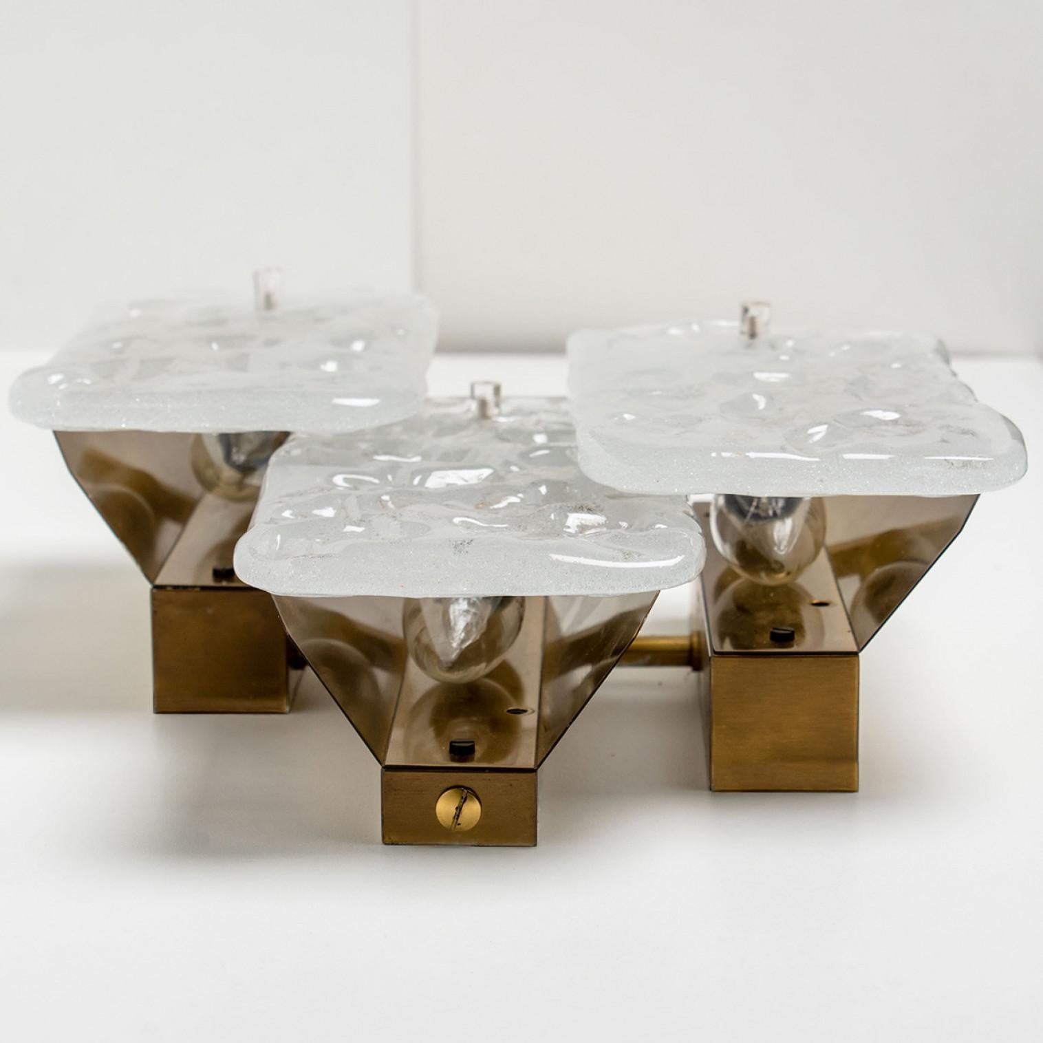 1 of the 2 Glass and Brass Light Fixture Designed by J.T Kalmar, Austria, 1960s For Sale 3