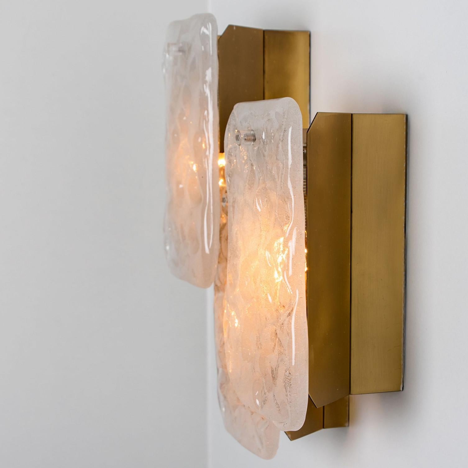 Mid-20th Century 1 of the 2 Glass and Brass Light Fixture Designed by J.T Kalmar, Austria, 1960s For Sale