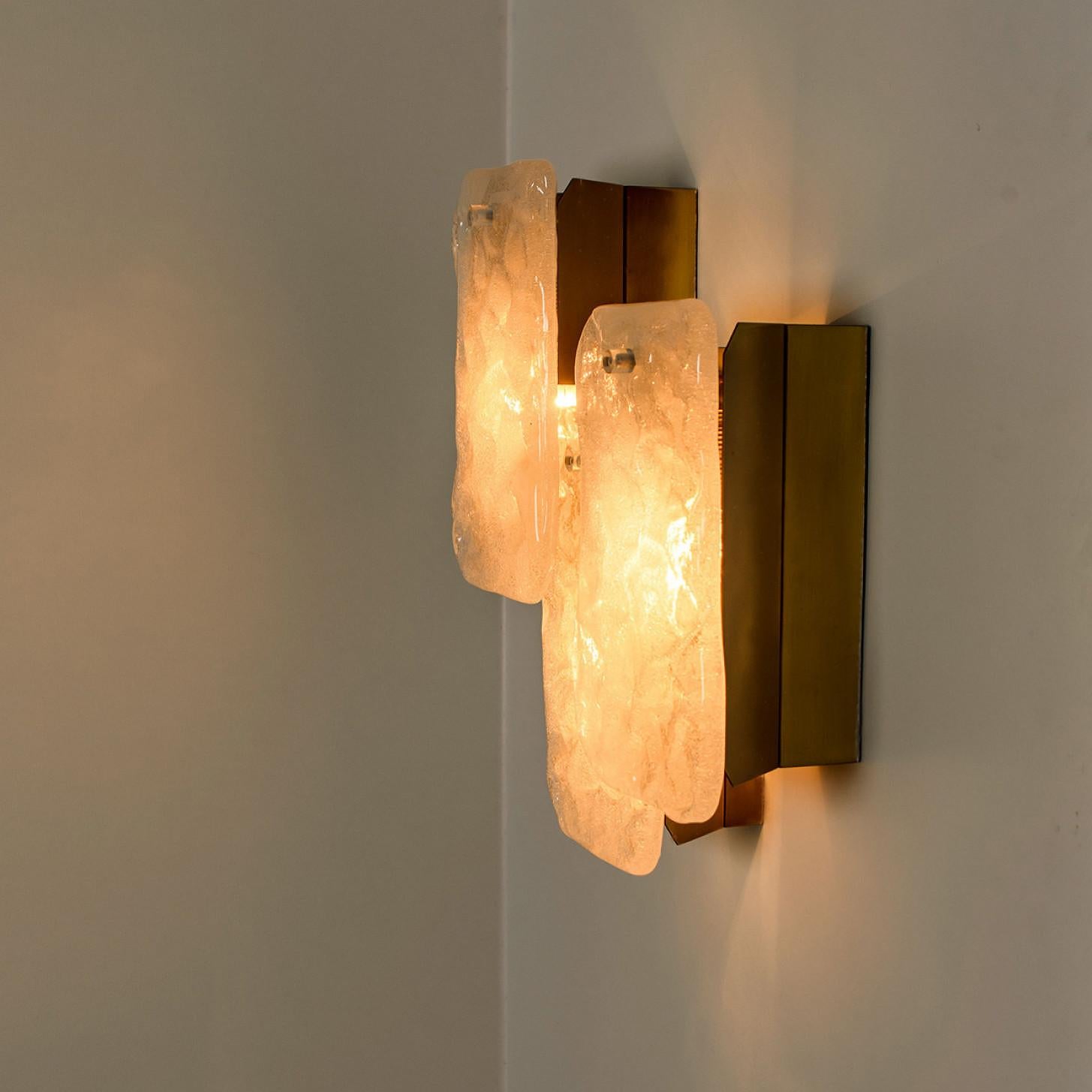 1 of the 2 Glass and Brass Light Fixture Designed by J.T Kalmar, Austria, 1960s For Sale 2
