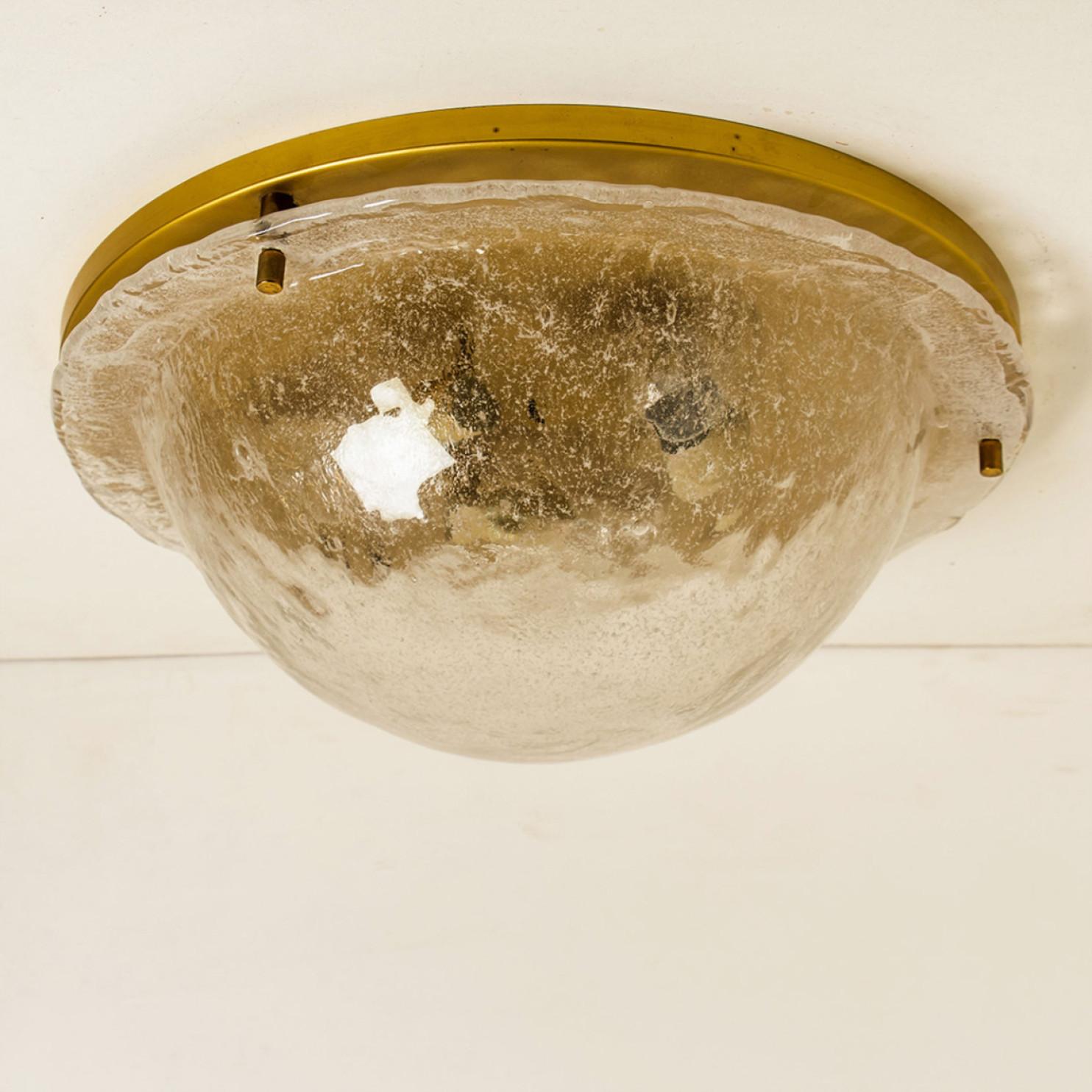 Mid-Century Modern 1 of the 2 Glass and Brass Wall Sconces or Flush Mount Cosack Lights, Germany, 1 For Sale
