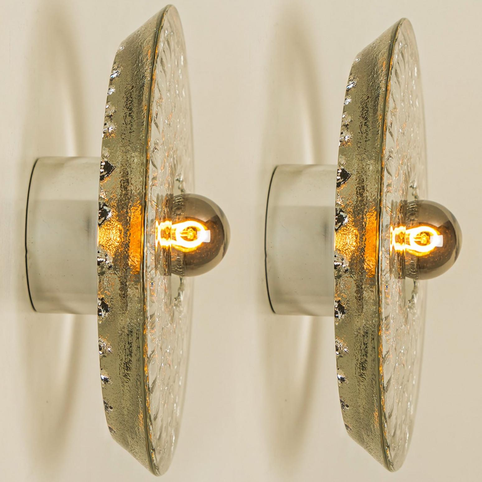 1 of the 2 Glass Flush Mount Wall Lights from Peill & Putzler, Germany 1970s For Sale 4