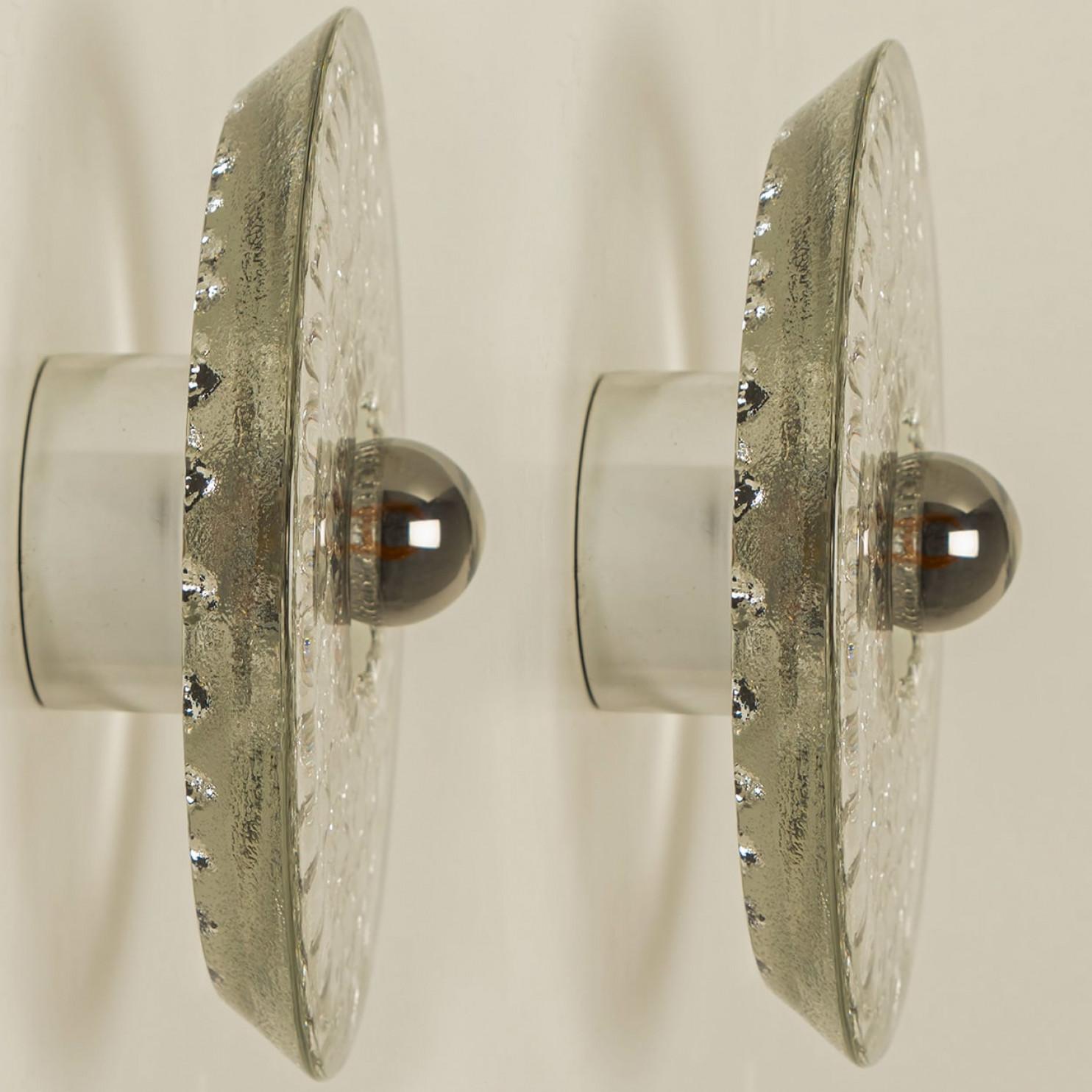 1 of the 2 Glass Flush Mount Wall Lights from Peill & Putzler, Germany 1970s For Sale 5