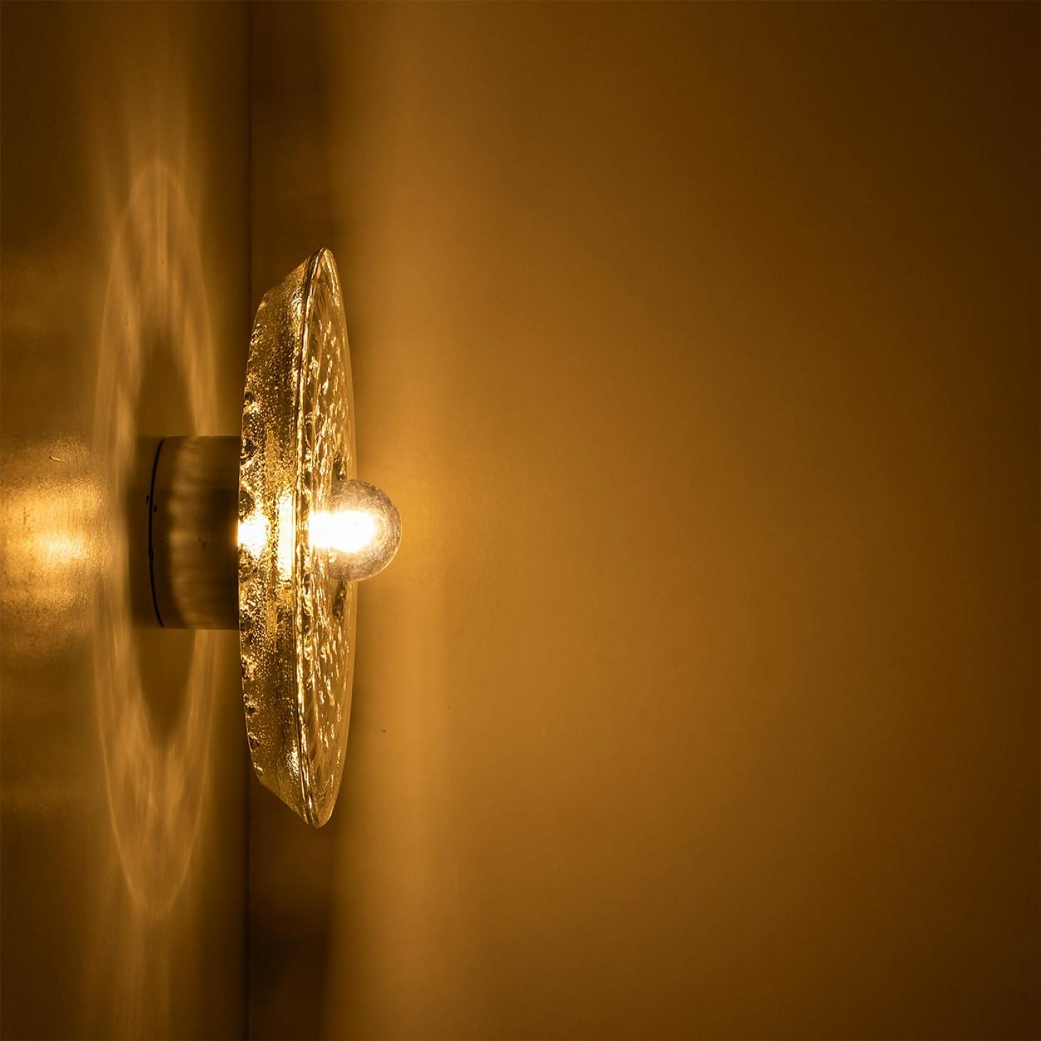 1 of the 2 Glass Flush Mount Wall Lights from Peill & Putzler, Germany 1970s For Sale 7