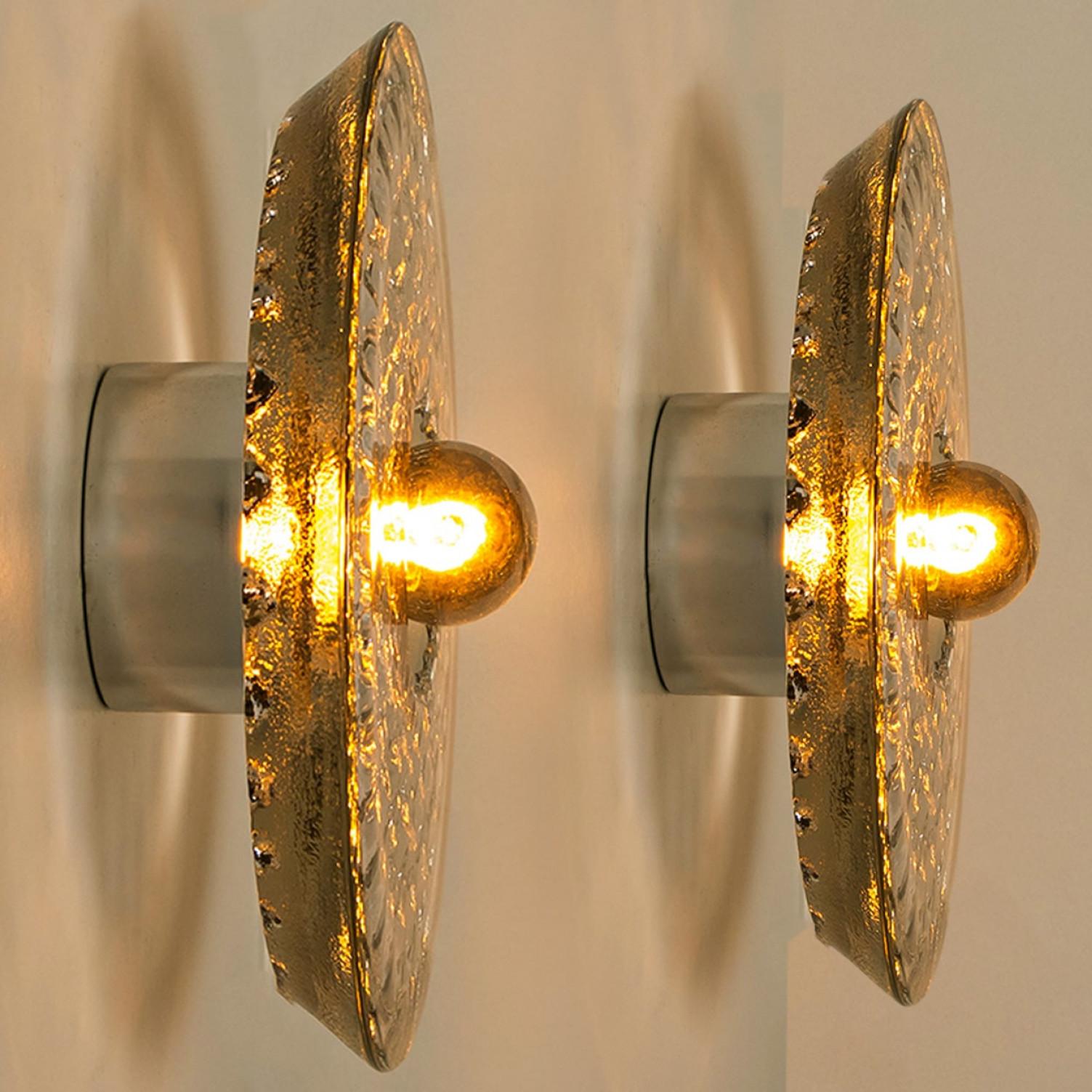 Late 20th Century 1 of the 2 Glass Flush Mount Wall Lights from Peill & Putzler, Germany 1970s For Sale