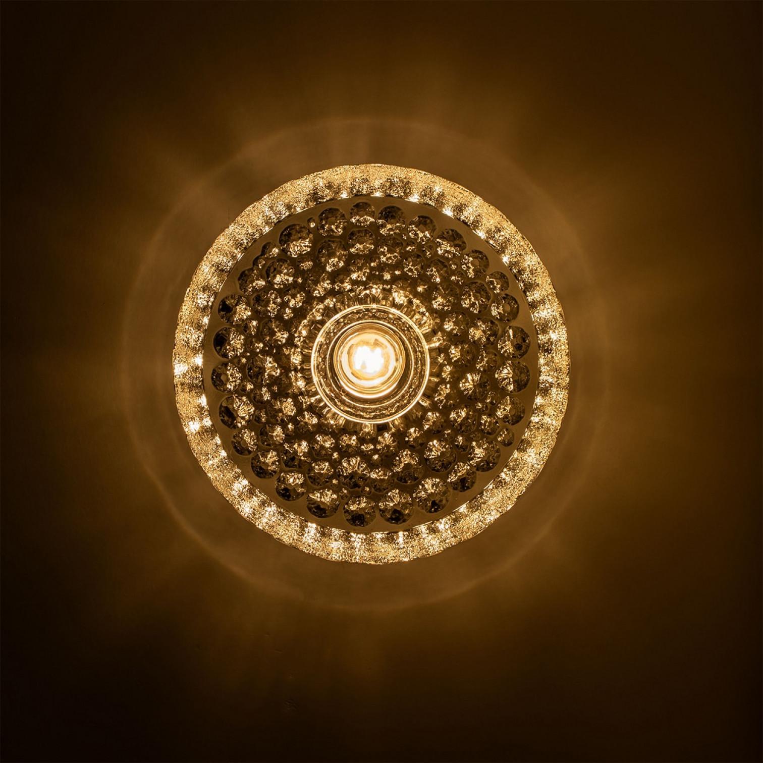 Brass 1 of the 2 Glass Flush Mount Wall Lights from Peill & Putzler, Germany 1970s For Sale