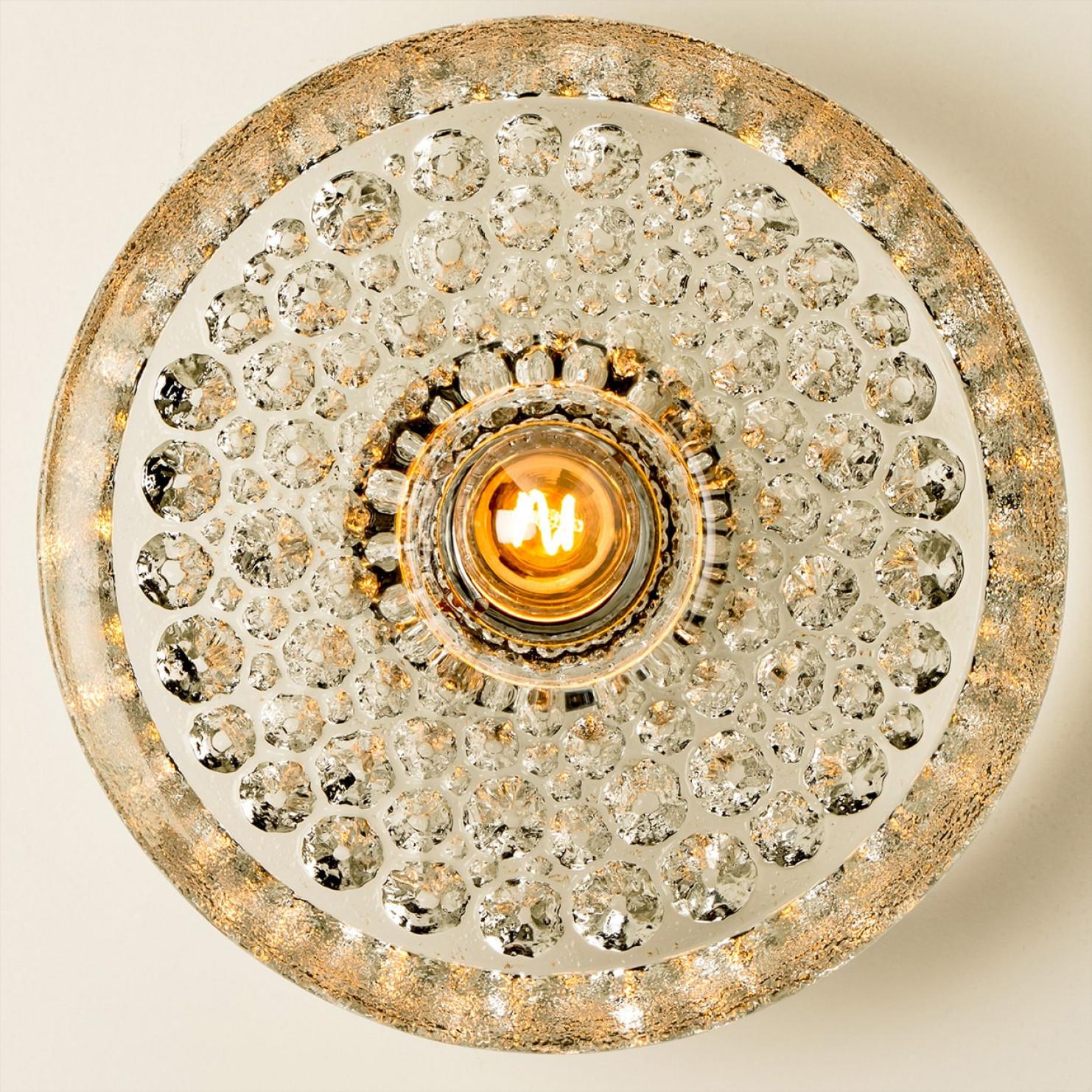 1 of the 2 Glass Flush Mount Wall Lights from Peill & Putzler, Germany 1970s For Sale 2