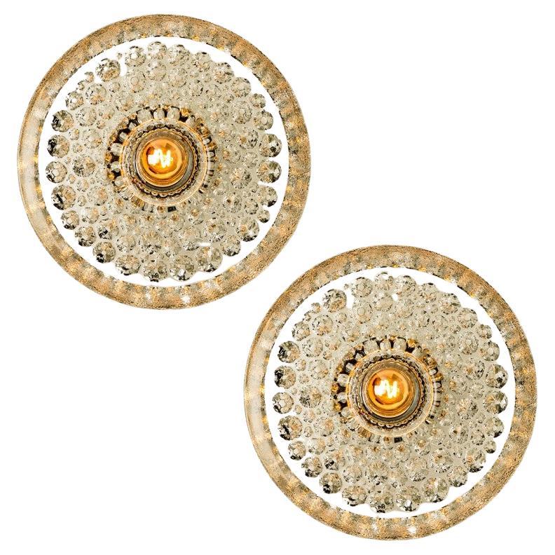1 of the 2 Glass Flush Mount Wall Lights from Peill & Putzler, Germany 1970s For Sale