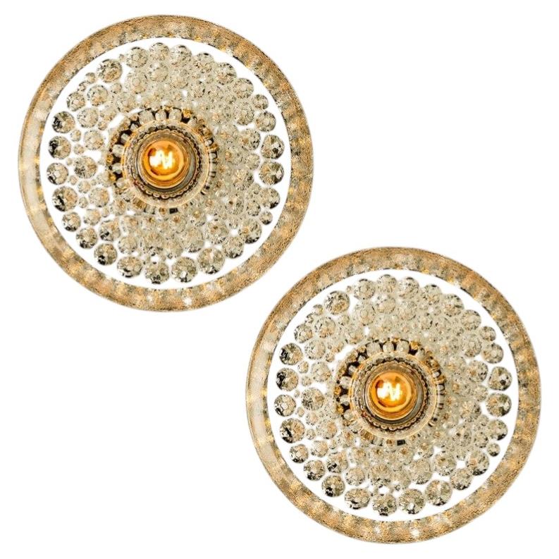 1 of the 2 Glass Flush Mount Wall Lights from Peill & Putzler, Germany 1970s