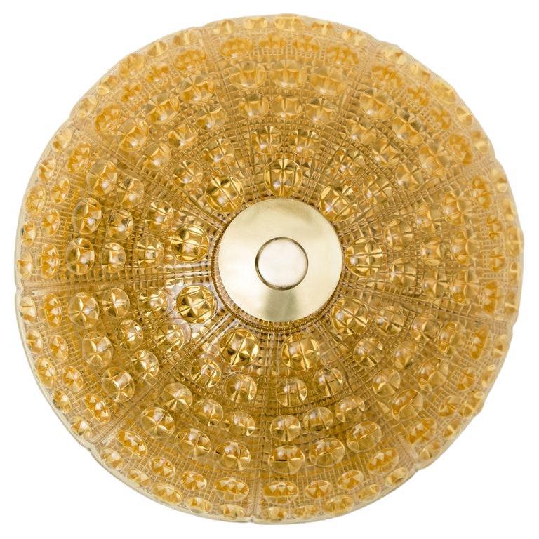 1 of the 2 Gold Brass Amber Glass Flush Mount, Fagerlund, 1960s