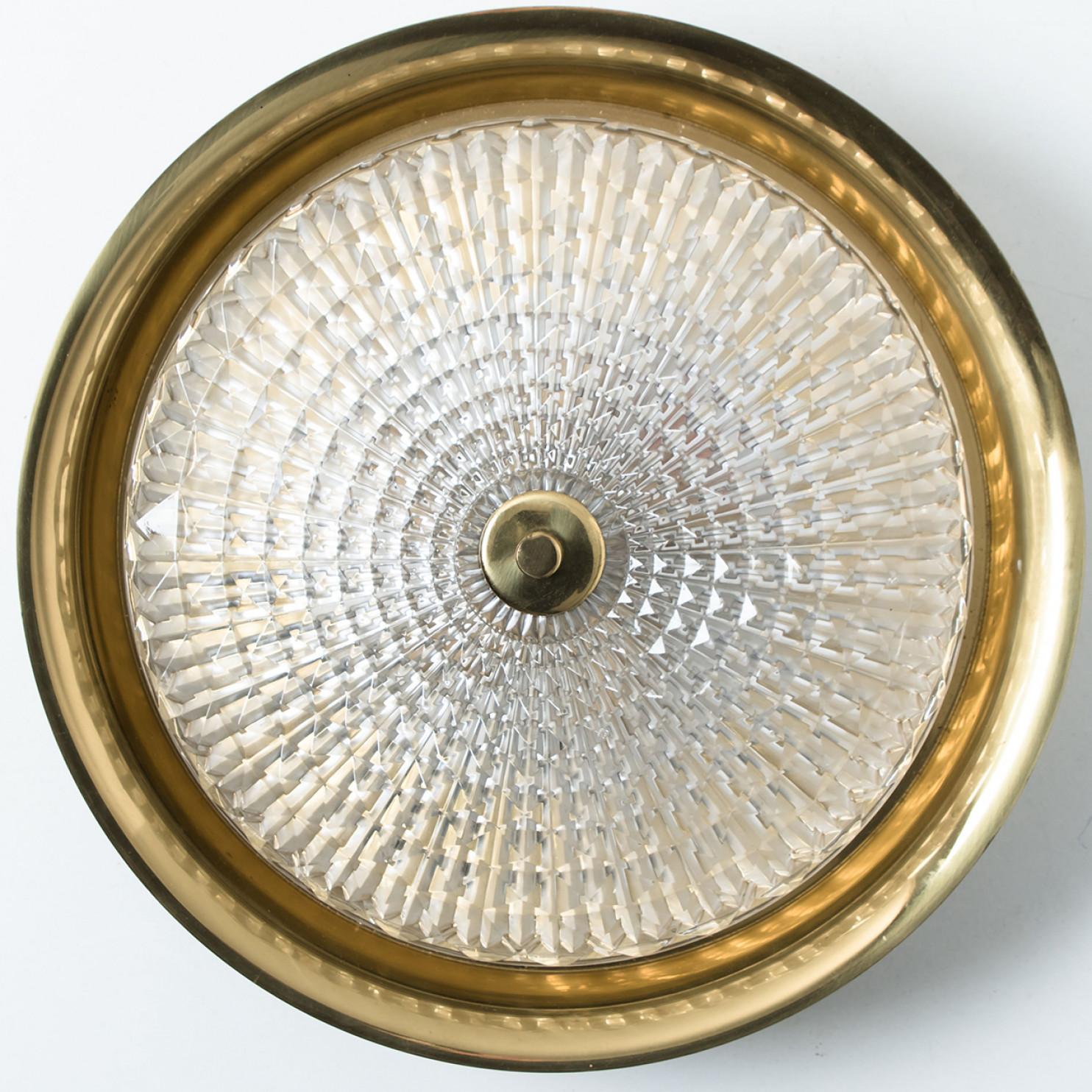 Swedish 1 of the 2 Gold Brass Clear Glass Flush Mount or Wall light, Fagerlund, 1960s For Sale