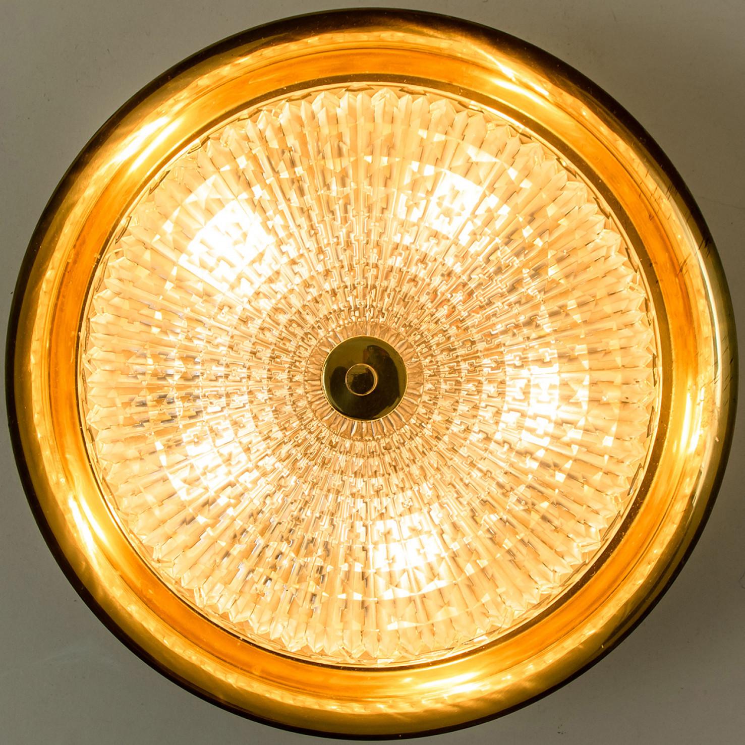 20th Century 1 of the 2 Gold Brass Clear Glass Flush Mount or Wall light, Fagerlund, 1960s For Sale