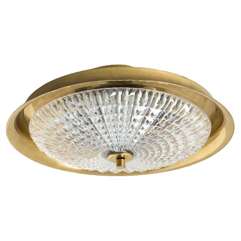 1 of the 2 Gold Brass Clear Glass Flush Mount or Wall light, Fagerlund, 1960s For Sale